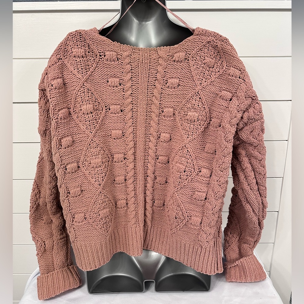 moon & madison Open Front Cable Knit Cardigan - Dusty Rose Medium - Picture 2 of 3